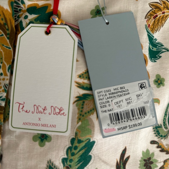 NWT ANTONIO MELANI x The Nat Note Larkin Paisley Feathered Cropped Linen Pants - Picture 11 of 14